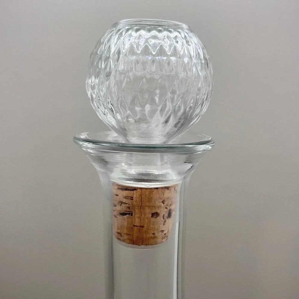 Vtg Toscany Romania Crystal Etched Floral Glass Wine Decanter Textured Ball Cork